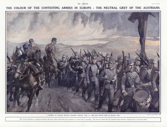 Østrigske soldater marcherer gennem Tyrol, Første Verdenskrig, 1914